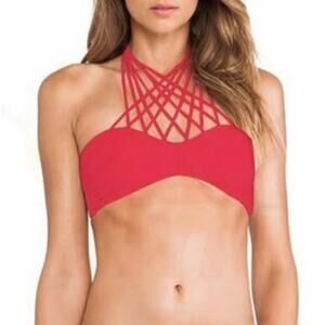 Mikoh Swimwear Halter Strappy Bikini Top Red Fringe Large Two Piece Vacation